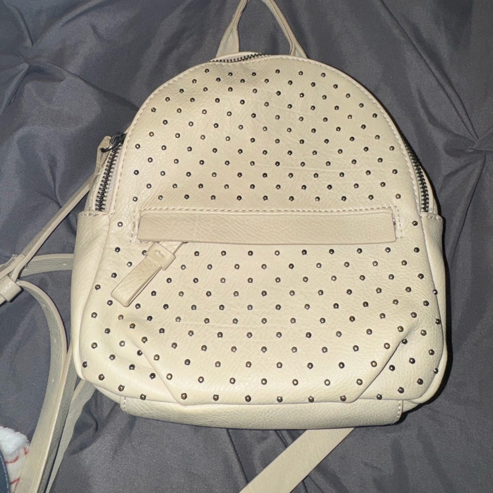 Cream Polka Dot studded mini Backpack